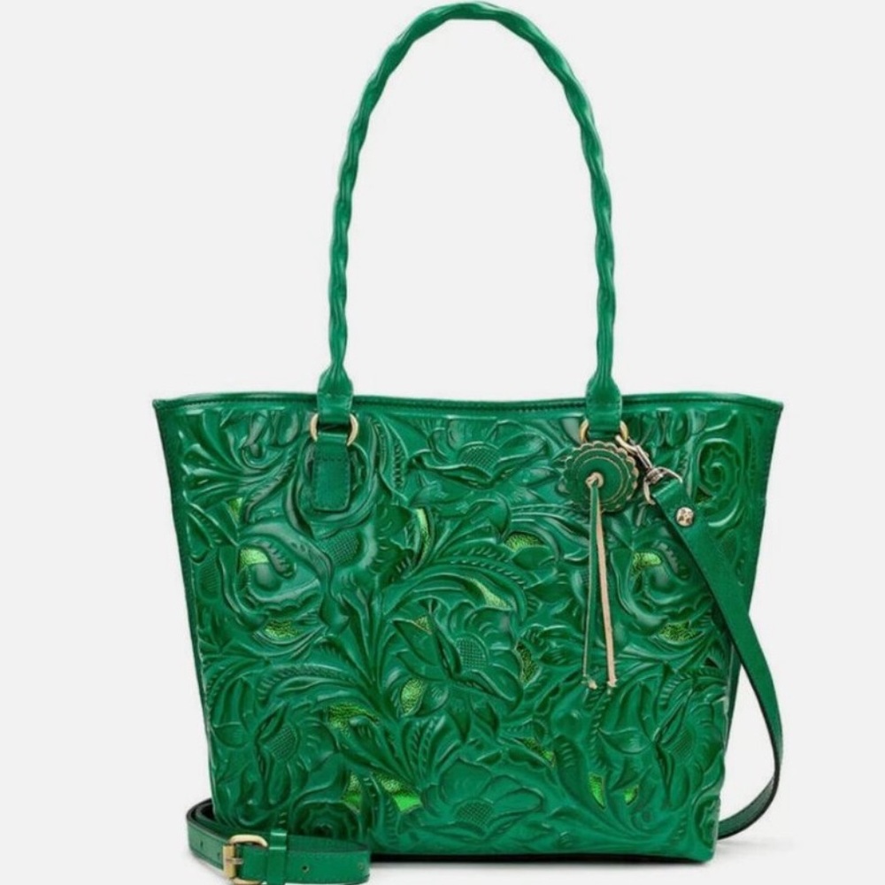 Patricia Nash Green Tooled Leather Tote - Picture 2 of 14